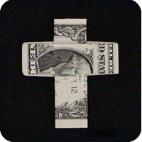 origami dollar bill cross